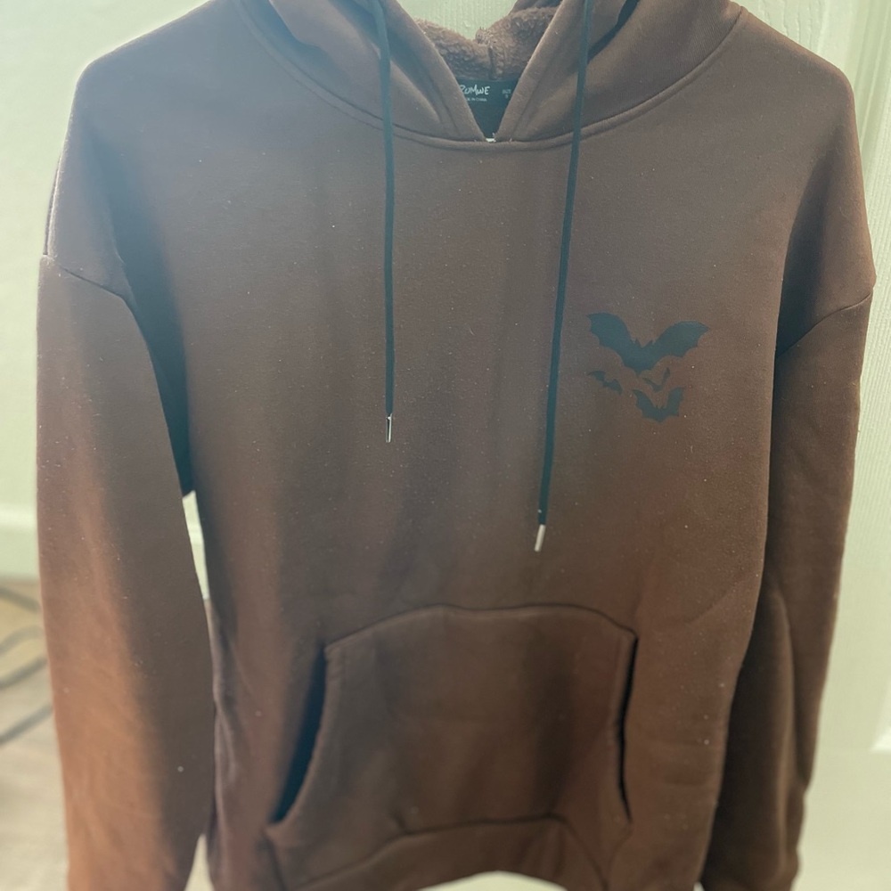 Dark Brown Hoodie with Bat Motif